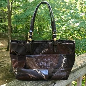 COACH Ocelot Patchwork East-West Tote Bag Brown